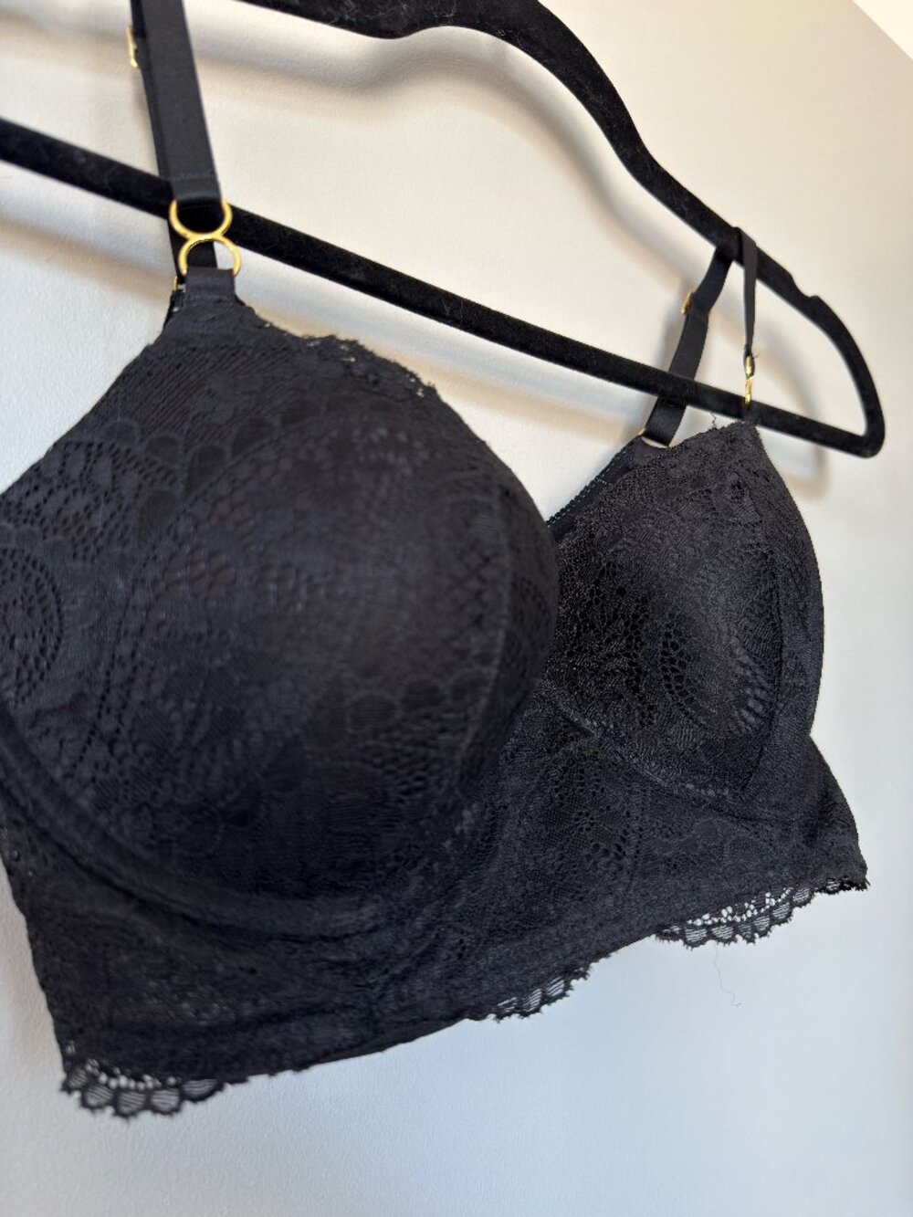 Aerie 36C Bra Real Power Lace Strappy Balconette Black Adjustable Straps NEW